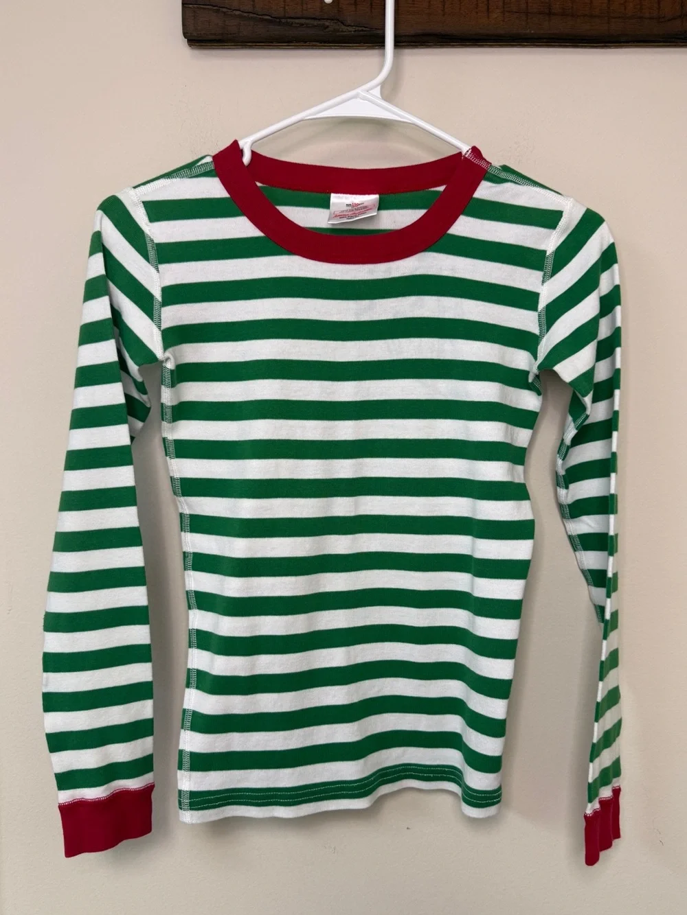 hanna Andersson: Kids Green / White Striped Long John Pajama Top, Size 12